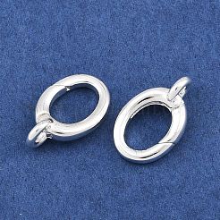 真鍮スプリングゲートリング  オーバル  長持ちメッキ  ラックめっき  銀  15.5x9.5x5mm  穴：1.6mm&nbsp;KK-CBAA482-02S