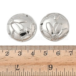 304ステンレスペンダント  花付きフラットラウンド  ステンレス鋼色  24x5mm  穴：1.2x2mm&nbsp;STAS-D127-22A-P