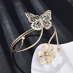 Flower & Butterfly Alloy Arm Cuff Bangles for Girl Women&nbsp;LS-AJEW-A063-01C-G