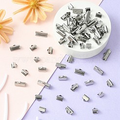 304ステンレススチールリボンカシメエンドパーツ  ステンレス鋼色  7x8mm  穴：1.5x2mm&nbsp;STAS-YW0001-78B