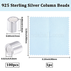 925スターリングシルバービーズ  コラム  スウェード生地シルバー磨きクロス1枚付  銀  1x1.5mm  穴：0.6mm  100pc&nbsp;STER-BBC0009-48A
