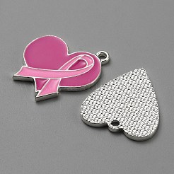 Breast Cancer Pink Awareness Ribbon Theme Alloy Enamel Pendants&nbsp;ENAM-WH0068-05P