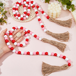2Pcs Valentine's Day Wood Beads Pendant Decorations&nbsp;HJEW-FH00271