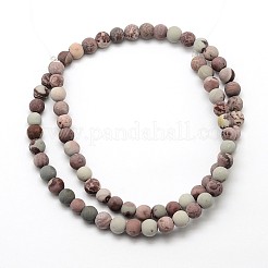Natural Dendritic Jasper Frosted Round Beads Strands&nbsp;G-O039-02-6mm