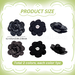 花のフェルトブローチ2個  鉄とガラス  ブラック  60mm&nbsp;JEWB-PH01274