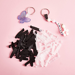 50 個バッジストラップクリップホワイトキーチェーンコネクタプラスチックキーホルダークリップカードホルダー  ひも  キーリング  IDバッジホルダーストラップ  ブラック  35x8mm&nbsp;JX291B
