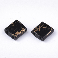 2ホールガラスシードビーズ  アンティークスタイル  正方形  ブラック  5x4.5~5.5x2~2.5mm  穴：0.5~0.8mm&nbsp;SEED-S023-26C-06
