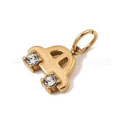 304ステンレススチールラインストーンペンダント  車のチャーム  18KGP本金メッキ  10.5x12x3mm  穴：6mm&nbsp;RB-CBAC900-11G