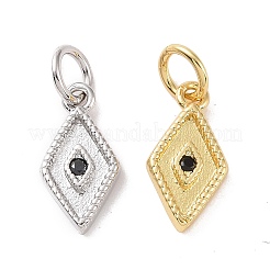 Rack Plating Brass Micro Pave Black Cubic Zirconia Charms&nbsp;ZIRC-C042-13G
