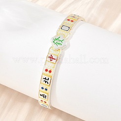 Brass Enamel 13 Orphans Mahjong Fortune Open Cuff Bangles&nbsp;KK-CBA06FA-02S
