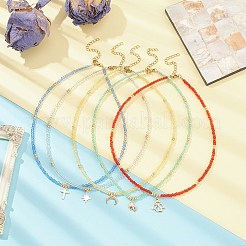 女性用ガラスシードビーズチェーン付き真鍮ペンダントネックレス  ミックスカラー  14.96インチ（38cm）&nbsp;NJEW-JN04429