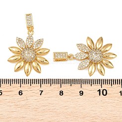 真鍮マイクロパヴェクリアキュービックジルコニアペンダント  ゴールドカラー  花  25x21x4mm  穴：5x2.5mm&nbsp;KK-G552-02G-01