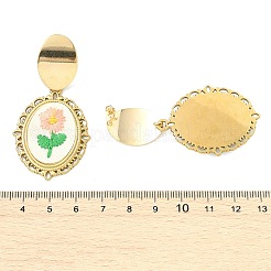 304ステンレススチールと布刺繍のスタッドピアス  花柄とオーバル  真鍮製耳スタッドパーツ付き  ゴールドカラー  59.5x30.5mm&nbsp;EJEW-JE07298-02
