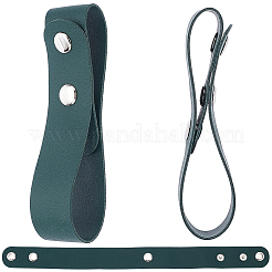 PUレザー製馬鞭収納ストラップ  合金ボタンで  ダークシーグリーン  365x30x6.3mm&nbsp;FIND-GF0009-73A