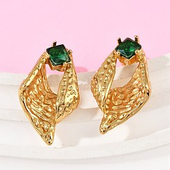 コンク 304 ステンレススチール ガラス スタッドピアス  ゴールドカラー  32x18.5mm&nbsp;EJEW-M105-04G