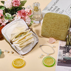 タッセル付きベルベットジュエリー収納ジッパーバッグ  正方形  ダークオリーブグリーン  12x12x2.3cm&nbsp;ABAG-WH0072-029
