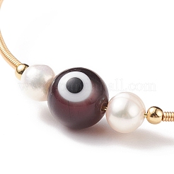 Natural Amethyst & Evil Eye Lampwork & Natural Pearl Beaded Bangle&nbsp;BJEW-JB08463-03