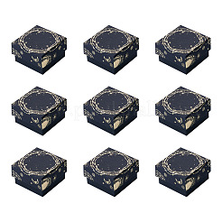 太陽と月と星がプリントされた厚紙ギフトボックス10個  ネックレス  ブレスレット  中に黒いスポンジを入れて  ブラック  正方形  5.15x5.2x3.35cm&nbsp;CBOX-TA0001-21E