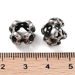 316サージカルステンレスビーズ  大穴ビーズ  スカル  アンティークシルバー  12x12x8.6mm  穴：6mm&nbsp;STAS-K276-09C-AS