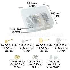 120個 4スタイル 304ステンレススチールスタッドピアス金具  イヤリングパッド  フラットラウンド  201ステンレススチール30個、304個、30個、プラスチック製イヤーナット200個付き  ゴールデン·ステンレス鋼色  12x4~6mm  ピン：0.7~0.8mm  30個/スタイル&nbsp;STAS-FS0001-25