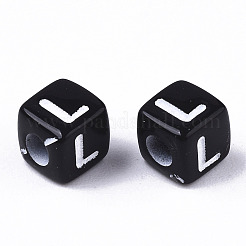 不透明なアクリルビーズ  水平穴  アルファベットスタイル  キューブ  ブラック＆ホワイト  文字L  5x5x5mm  穴：2mm  約2710個/271g&nbsp;LS-SACR-N002-01L