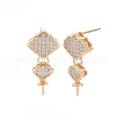 Brass Micro Pave Clear Cubic Zirconia Stud Earring Findings&nbsp;KK-S364-052