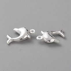 真鍮製チャーム  長持ちメッキ  イルカ  925銀メッキ  15x10.5x3.5mm  穴：1mm&nbsp;X-KK-H739-08A-S