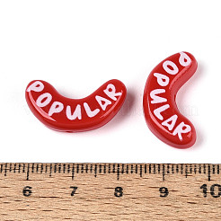 印刷された不透明樹脂ビーズ  三日月と単語人気  クリムゾン  12x23x6mm  穴：1.4mm&nbsp;RESI-N043-16