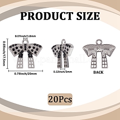 ラインストーンペンダント付きラックメッキ合金20個  蝶結び  ジェット  17.5x20x3mm  穴：1.8mm&nbsp;FIND-SC0014-71