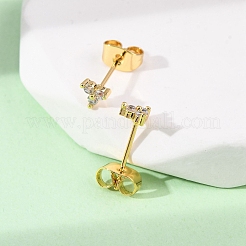 Brass Micro Pave Clear Cubic Zirconia Clover Stud Earrings&nbsp;EJEW-S280-03G