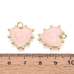 真鍮とエナメルのペンダント  ハートチャーム  16KGP本金メッキ  ミスティローズ  18x18x2.5mm  穴：3mm  丸カン：5x0.8ミリ  内径：3mm&nbsp;KK-T080-65C