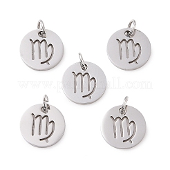 変色しない304ステンレススチールチャーム  星座/星座とフラットラウンド  乙女座  12x1mm  穴：3mm&nbsp;STAS-Q201-T445-6S