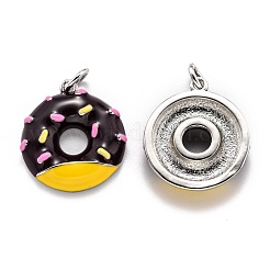 真鍮製エナメルペンダント  プラチナメッキ  長持ちメッキ  ドーナツ  ココナッツブラウン  18x16x3.3mm  穴：3.6mm&nbsp;KK-O140-06A-P