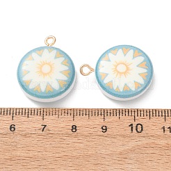 プリント合金とアクリルパーツ  鉄のリング付き  丸い太陽のチャーム付き  空色  ゴールドカラー  24x20x7mm  穴：2mm&nbsp;AL-CBAE25B-03B-G