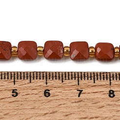 天然石レッドジャスパービーズ連売り  多面カット正方形  シードビーズで  6x6x3.5~4mm  穴：0.8mm  約48個/連  14.96''（38センチメートル）&nbsp;GG-CBA96AE-A01-6x6mm