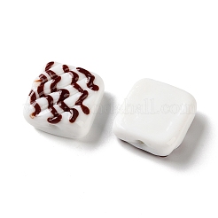 手作りランプワークビーズ  チョコレート食品  ブラウン  正方形  14.5x14x6mm  穴：1.2mm&nbsp;LA-CBA2CF4-01A
