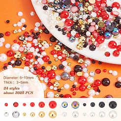3025Pcs 24 Style ABS Plastic Imitation Pearl Cabochons and Imitation Taiwan Acrylic Rhinestone Cabochons&nbsp;SACR-PH0002-16