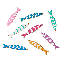8個 8色 201ステンレススチールエナメルペンダント  魚のチャーム  ゴールドカラー  ミックスカラー  39.5x7.5x3mm  穴：1mm  1pc /カラー&nbsp;STAS-PJ0001-49