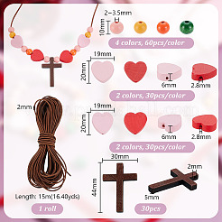 DIY Wood Round Heart Cross & Cowhide Leather Cord Necklaces Making Kits&nbsp;DIY-GA0007-97
