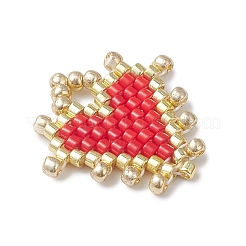 手作りのミユキガラスシードビーズハートペンダント  レッド  18x19.5x2mm  穴：3x4mm&nbsp;PALLOY-MZ01067-01