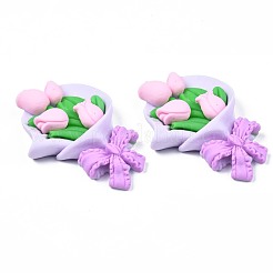オペーク樹脂カボション  チューリップ/フラワーブーケ  ピンク  60x41.5x13mm&nbsp;CRES-N024-78