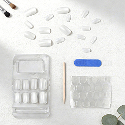 ABSプラスチックプレスオンつけ爪  ネイルアートの装飾の付属品  マスキングテープとマニキュアファイルとスティック付き  ホワイトスモーク  14.5~23x7.5~14x3~5.5mm&nbsp;MRMJ-WH20004-28E