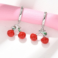 Cherry Brass Enamel Hoop Earrings&nbsp;EJEW-M077-14P-01
