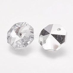 ガラスリンクコネクター  多面カット  シャンデリアプリズムビーズチェーン用  diyクラフトジュエリーデコレーション  八角形  透明  14x14x7mm  穴：1.5mm&nbsp;X-G06E5011