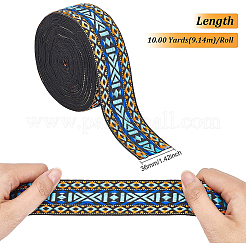 エスニックスタイルのジャカードポリエステルリボン  模様  ダークターコイズ  1-3/8インチ（36mm）  約10.00ヤード（9.14m）/ロール&nbsp;SRIB-WH0011-030