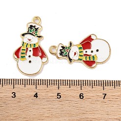 クリスマステーマラックメッキ合金ペンダント  エナメル  カドミウムフリー＆ニッケルフリー＆鉛フリー  ゴールドカラー  雪だるま  28x16.5x1.5mm  穴：1.8mm&nbsp;X-FIND-M020-04G-07