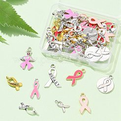 Awareness Ribbon Theme 50Pcs 9 Style Alloy Enamel Pendants & Awareness Ribbon Theme&nbsp;ENAM-YW0003-58