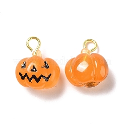 ハロウィンカボチャ不透明樹脂チャーム  ライトゴールドトーンのメタルループ付き  カボチャのハロウィーンのカボチャのちょうちん  オレンジ  12x10x6mm  穴：1.8mm&nbsp;RESI-B010-02