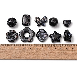 不透明なアクリルビーズ  混合図形  ブラック  8~25x8~25x4~45mm  穴：1.2~1.6mm&nbsp;OACR-Z041-01