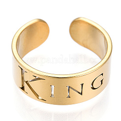 Ion Plating(IP) 304 Stainless Steel Word King Open Cuff Ring for Women&nbsp;RJEW-T027-09G